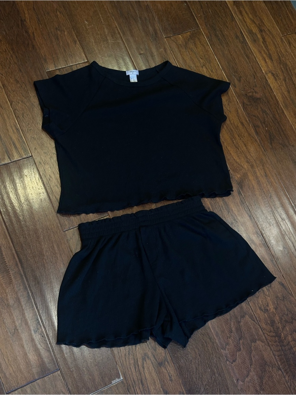 Black Ribbed Lounge Pajama Set